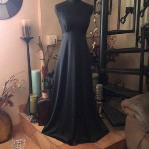 Vintage Black Lace Full Sweep Long Maxi Nightgown Full Slip Dress Lingerie